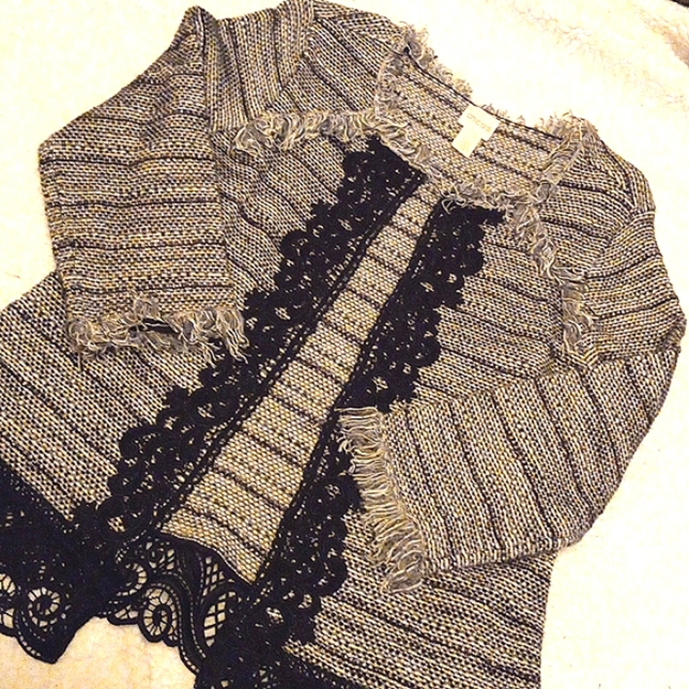 Chico's Tweed Black, Gray and White Blazer, Size 1